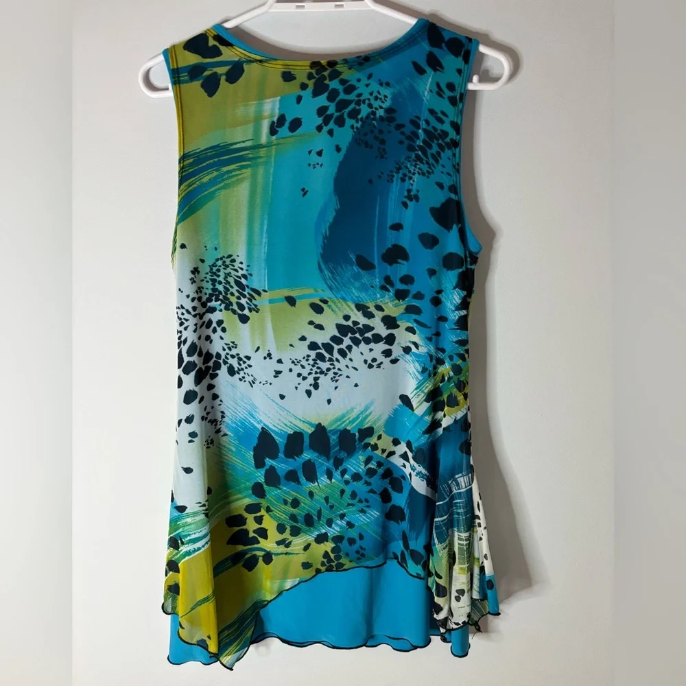 Cato Teal Blue Printed Sleeveless Layered Tank - Picture 3 of 3